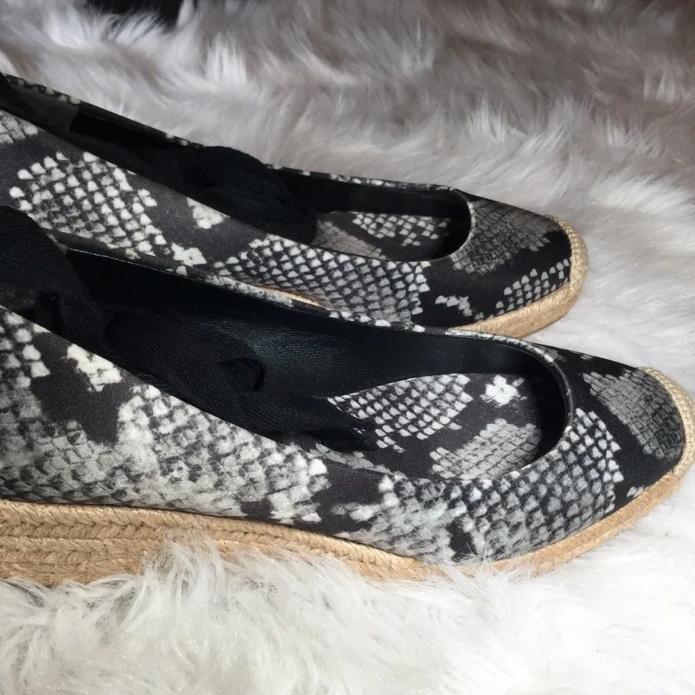 Tory Burch Heather Snakeskin Espadrille Wedge Heels Sz 7